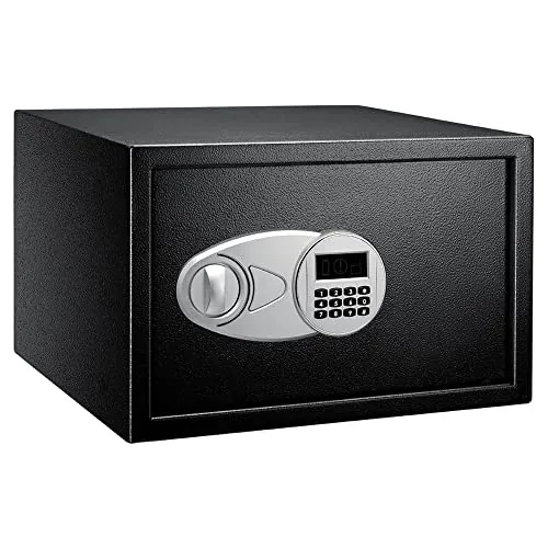 Amazon Basics Caja Fuerte de Seguridad de Cerradura con Teclado Digital, Protege Dinero, Joyas, Documentos de identificación, 34 l, 43 cm x 37 cm x 27 cm, Color Negro