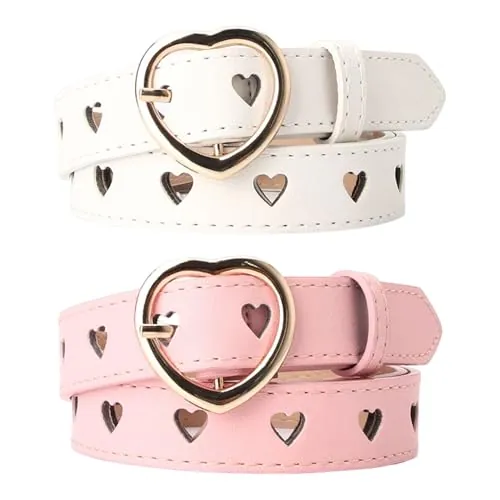 HDGSAFD 2 Cinturones Para Niñas, Cinturón Con Cuello En Forma De Corazón, Cinturón Infantil, Cinturón Ajustable Con Hebilla De Metal, Adecuado Para Muchos Tipos De Ropa