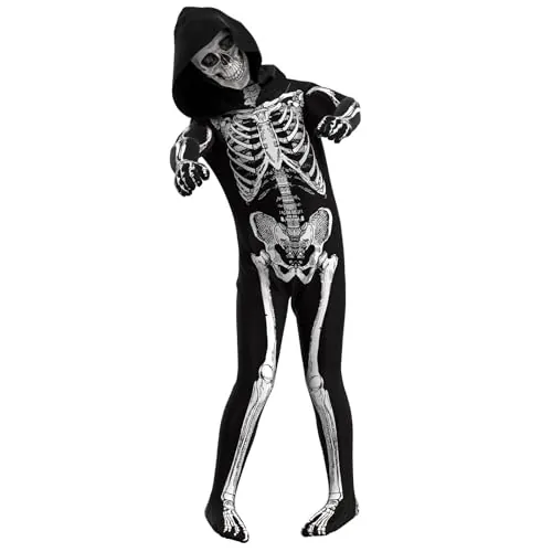 Tosekry Disfraz de Esqueleto para Niño, Peleles Infantiles para Halloween y Carnaval (5-7 Años)