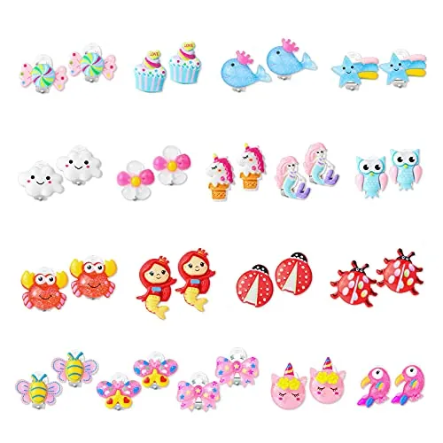 HIFOT 18 Pares Pendientes Clip para Niñas, Lindo Animales Unicornio búho Patrón pendientes oreja sin agujero joyería Regalo para Niños