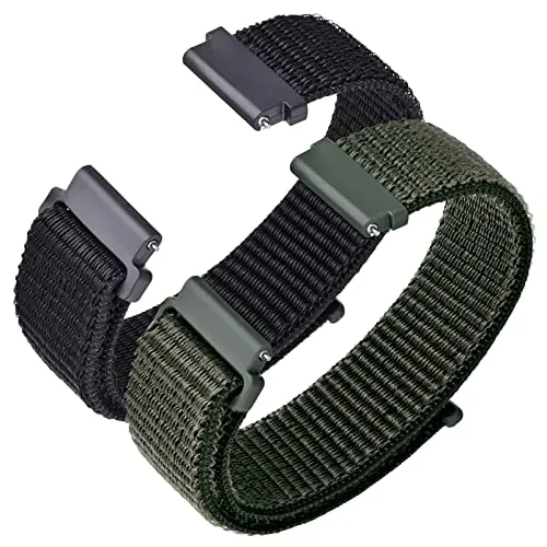 ANNEFIT 2Pcs Correas de Nylon para Reloj, 24mm Bandas Deportivas Ajustables y Transpirables para Hombre Mujer (Negro y Verde Militar)