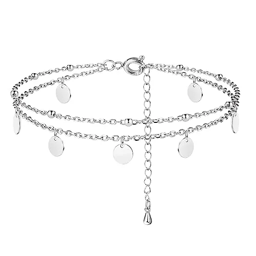 ORAZIO 925 Plata Esterlina Tobillo Pulsera Multicapa Tobilleras Para Las Mujeres Corazón Bola Redonda Zircon Múltiples Estilos Tobilleras Cadena Ajustable Verano Playa Pie Joyería 7