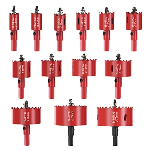Flintronic 13PCS Sierra de Corona Bimetálica, 18-75mm Sierra de Corona | Material M42 HSS Bi-Metal, con Adaptador y Broca Piloto, Alta Dureza, para Aluminio, Aluminio, Hierro, Tubo de Plástico