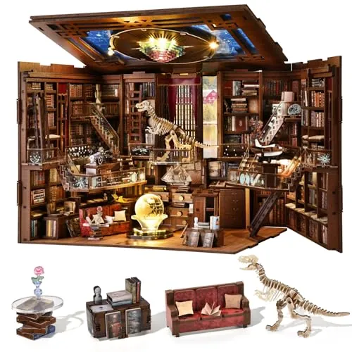 MiniCity Book Nook Kit, DIY Casa de muñecas en Miniatura, Set rincón de Libros, 3D, Rompecabezas de Madera, sujetalibros para Poner en la Biblioteca, decoración con luz LED para Adolescentes y
