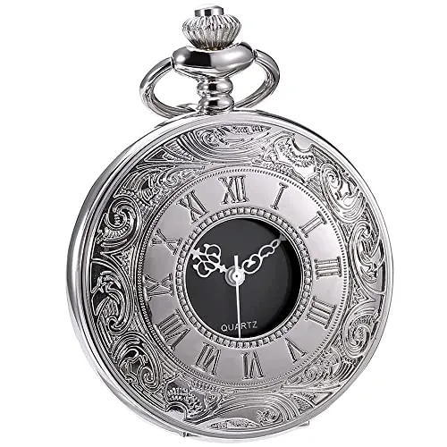 Reloj de Bolsillo de Cuarzo Clásico con Escala de Números Romanos y Correa de Cadena