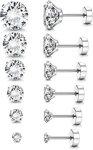 LOLIAS 6 Pares Pequeños Pendientes Acero Quirúrgico para Mujeres Hombres - Aretes Circonita Cúbica Hipoalergénicos - Pendientes Cartílago Piercing para Orejas