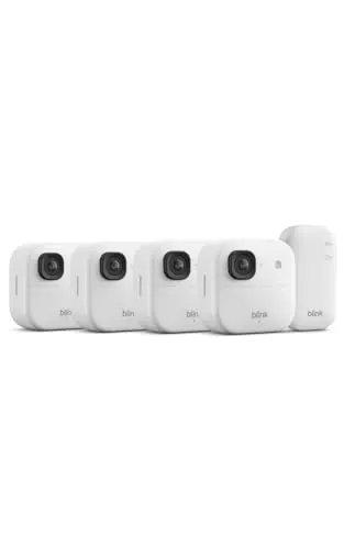 Cámara exterior 2K+ Blink (última generación) — cámara de seguridad inteligente inalámbrica, resolución de vídeo 2K, módulo de sincronización básico Incluido: sistema de 4 cámaras, Blanco