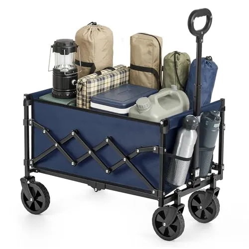 SONGMICS Carro Plegable, Carro de Jardín con Asa, 4 Ruedas Reforzadas (2 Giratorias), para Exterior y Jardín, Carga de 216 kg, 90 L, Azul Noche GFW909QE01