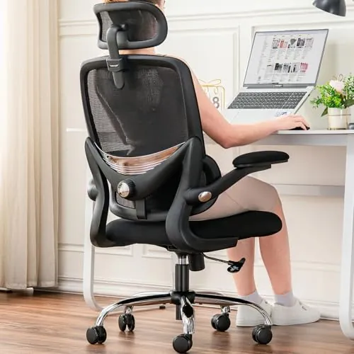 TONFARY Silla Ergonómica para Oficina, Silla de Escritorio Respaldo Alto de Malla, Soporte Lumbar Ajustable, Reposabrazos Abatible, Reposacabezas Desmontable, Silla Giratoria para Juegos, 150 KG