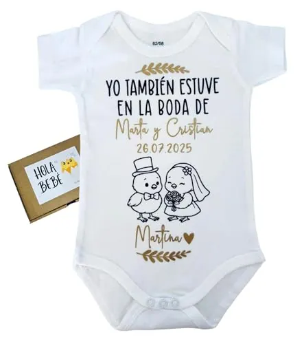 Genérico Body bebé personalizado boda | 100% algodón | Yo estuve en la boda de... | Detalles de boda originales | Manga larga/corta | Regalos para bebés (3-6M)