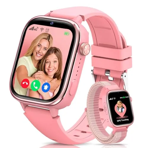 Velmood 4G Reloj Inteligente Niña, Smartwatch Niña con GPS y Llamadas, Videollamadas, Chat de Voz, SOS, Modo Escuela, Podómetro, Sueño, Despertador IP68 para Niñas Niños Rosa