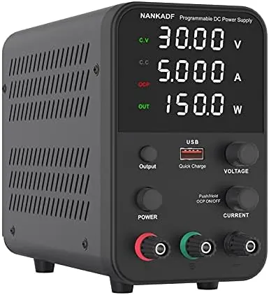 Fuente de alimentación conmutada DC (0-30V,0-5A) Ajustable, Fuente de Alimentación Laboratorio de 4 dígitos de Alta precisión, Fuente de alimentación Variable para Mesa de Laboratorio, Negro