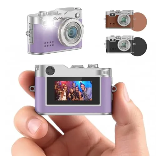 Mini Camara de Fotos Violeta, Rollei Cámara Digital Vintage Pequeña FHD 1080P con Pantalla a Color de 0,96 Pulgadas 2 MP Camera Fotos Compacta con Flash y Grabación, Mini-Cámara-Digital-Pequeña