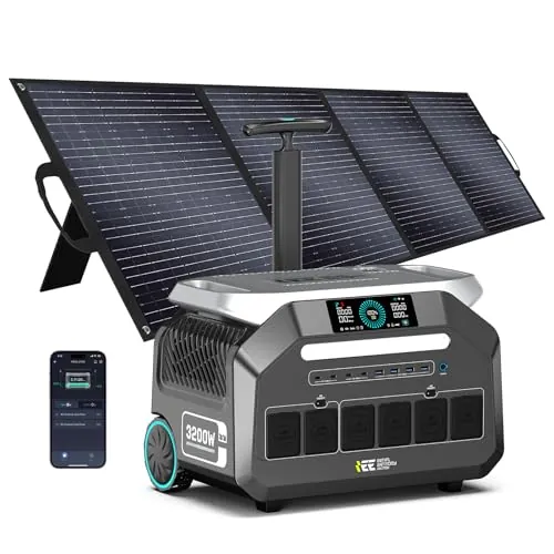 IEE 3200W Estacion de Energia Portatil P3200 con Panel Solar da 200W, 2048Wh Generador Solar, Batería LiFePO4, Carga Rápida en 1h, APP, 16 Puertos, Power Station para Camping, Caravana, Emergencias