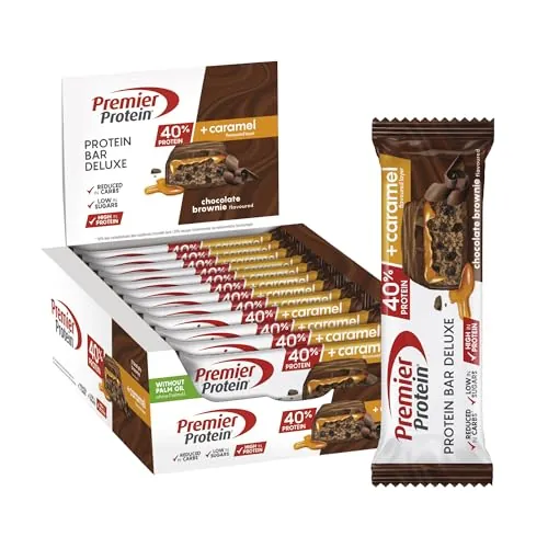Premier Protein Bar Deluxe Chocolate Brownie 12x50g - High Protein Low Sugar + Kohlenhydratreduziert + Palmölfrei
