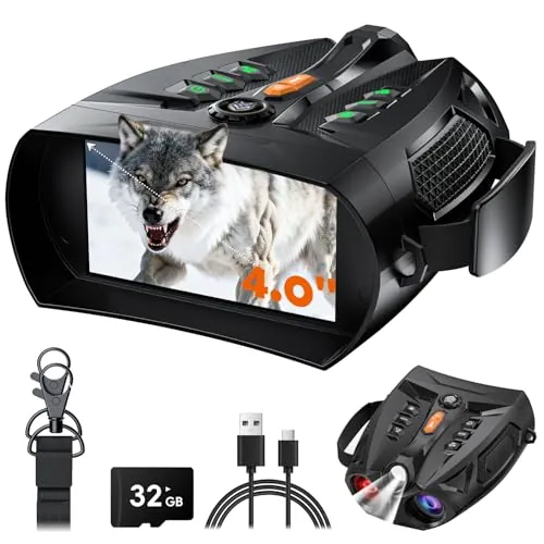 Gafas de visión Nocturna, binoculares SKYBASIC con Zoom Digital de 10x, Pantalla HD de 4 Pulgadas, batería Recargable de 5000 mAh para observación de Aves, Camping y Caza