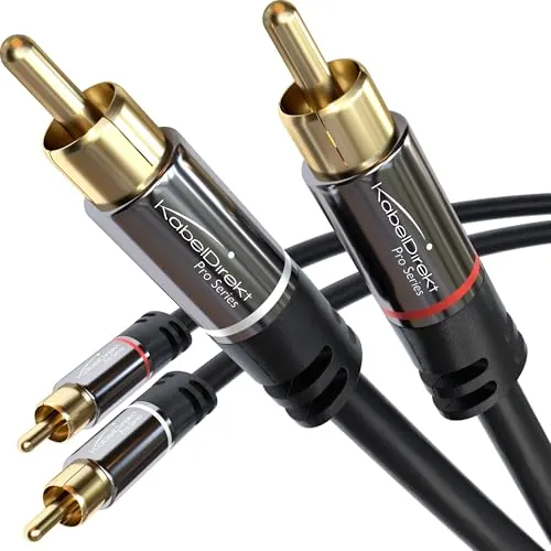 KabelDirekt – Cable RCA de 0,5 m, cable de audio estéreo 2 x 2 Cinch especialmente resistente y con una calidad de sonido brillante (coaxial, HiFi y Home Cinema, analógico y digital)