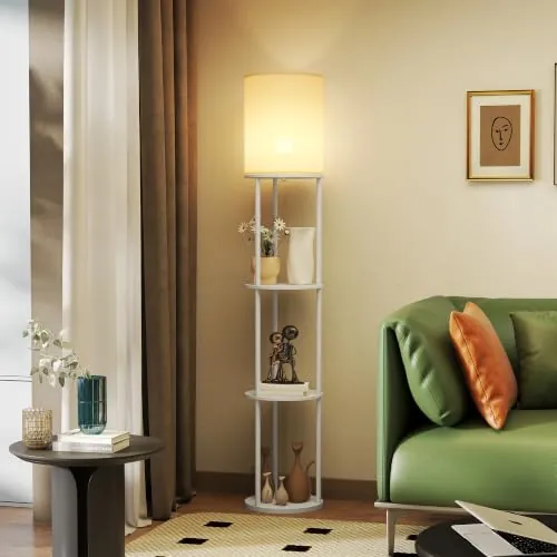 HOMCOM Lámpara de Pie con Estantes con 3 Temperaturas de Color Blanco