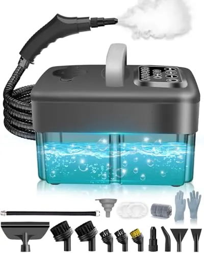 Mecmic Upgrade Vaporeta Limpieza Hogar - 2500W, 6 Niveles Ajustables, Depósito de Agua de 1,6L, Vapor a 120 °C, Calentamiento en 15 s, Portátil con 10 Accesorios, Limpieza de Sofa,cortinas,Gris
