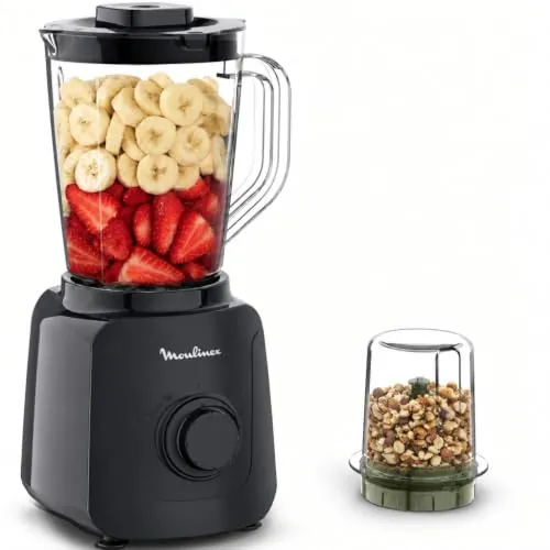 Moulinex Blendforce Essential, Batidora de vaso de 450W, Jarra de 1,85L | Resultados Suaves y homogéneos, 4 Cuchillas de acero inoxidable, 2 Velocidades + Modo Pulse, Trituración de Hielo, LM4118