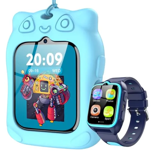 Blackview Smartwatch Niños con Modo Deportivo, Linterna, Modo Aprendizaje, Audiolibros, 1.75”Reloj Inteligente Niño con 20 Esferas, 30 Juegos, Cámara, Calculadora, Despertador, NO GPS, NO SIM, Azul
