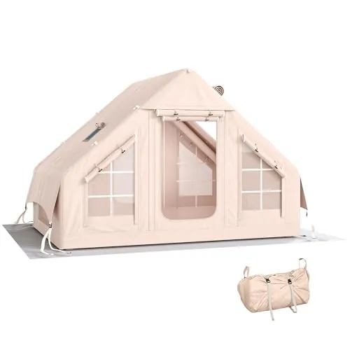 Outsunny Tienda de Campaña Inflable Glamping para 5–8 Personas con Apertura de Chimenea y Claraboya Bomba UPF30+ Bolsa para 4 Estaciones Instantáneo Resistente al Viento Tela Oxford Impermeable 5000+
