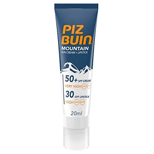 Piz Buin Mountain Crema Solar Facial SPF50 y Protector Labial SPF30, 20 ml