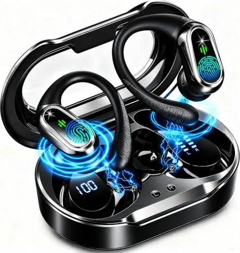Auriculares inalámbricos Bluetooth Deportivos, Bluetooth 5.4, HiFi Estéreo | 50H Auriculares Inalámbricos con 4 HD Mic, Cascos Cancelación Ruido ENC, IP7 Impermeable Cascos para Running, Pantalla LED