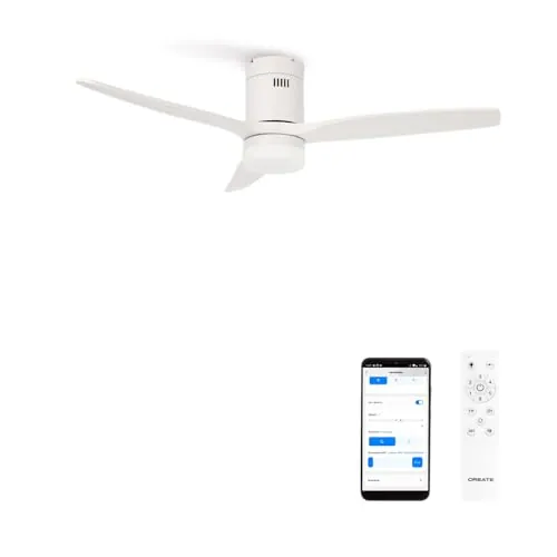 CREATE/WINDCALM/Ventilador de techo ABS con luz blanco con Wifi y mando / 40W, Silencioso, Ø132 cm, 6 velocidades, 3 temperaturas de luz, temporizador, función verano-invierno