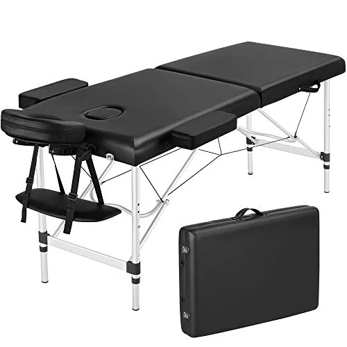 Yaheetech Camilla de Masaje Móvil Plegable 213×80×67,5-89cm Negro | Camilla Estética Profesional de Aluminio de 3 Zonas, Altura Ajustable, Bolsa de Transporte, Carga Máxima 250 kg