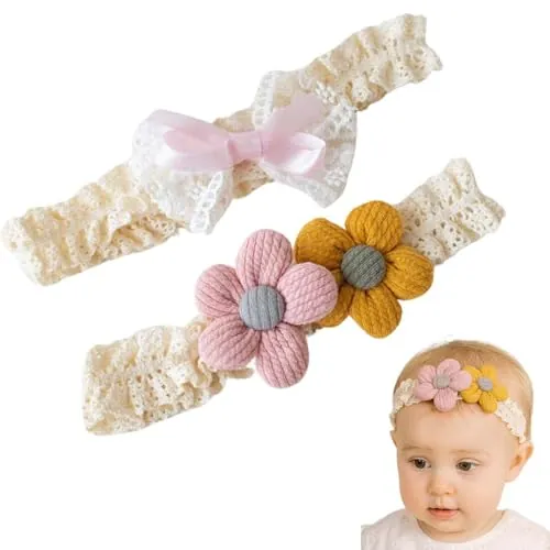 MUNZE 2 Piezas Diademas Bebe Niña, Diademas Bebé Con Lazo, Bebés Recién Nacidos Diademas, Lazos Pelo Accesorio Turbante Bebe Niña Para Cabeza, Bebés Recién Nacidos Diademas De Fotos.