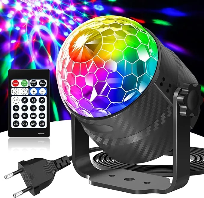 Luces discoteca, bola discoteca con rotación de 360°, control de música, control remoto y un cable de alimentación de 2M, 15 RGBP efectos de luz