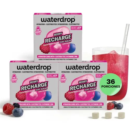 waterdrop® Microlyte BERRY, 4 Electrolitos, 9 Vitaminas + Zinc, Bebida con Electrolítos sin Azúcar, 36 Porciones Polvo para Hidratación Rápida, Bebida Deportiva Vegana sin calorías, Keto - Low Carb