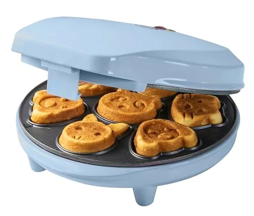 Bestron Gofrera para Mini-Cookies, Mini-Galletera con Motivos de Animales, Gofrera para Mini-Galletas, con Almohadilla para Hornear y Revestimiento Antiadherente, 700 W, Color: azul