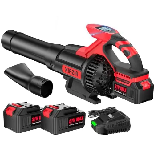 XIAZIR Soplador de Hojas a Batería con 2×4,0Ah Batería y Cargador, Motor 21V 28000 RPM, 210 km/h / 1104 m³/h, Pantalla LCD, 3 Velocidades, Ligero para jardín, terraza y Entrada