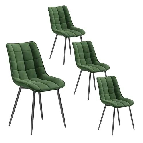 WOLTU Juego de 4 Sillas Comedor,Terciopelo,Verde Oscuro
