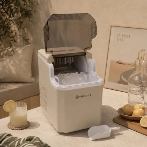 M mimotec - Máquina para Hacer Hielo White, Hasta 12kg/24h, Depósito de 1,5L, Autolimpieza, Protección contra Sobrecarga, 85W, 220-240V ac, 3 Años de Garantía