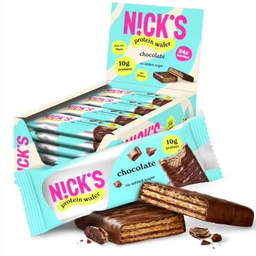 NICKS Protein wafer Chocolate | 25% Proteína | 198 calorías | Barritas Proteicas Oblea Sin Azúcar Añadido Low Carb Snack Bar Sin Gluten (24x40g)