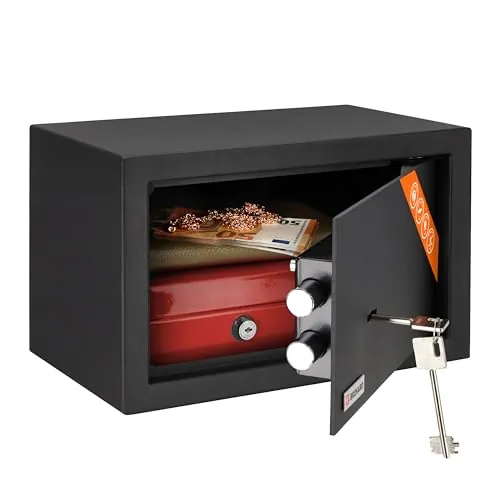 Brihard Home Caja Fuerte Pequeña con Llave de 20x31x20cm, 11L, para Joyas y Dinero con Cerradura, para el Hogar