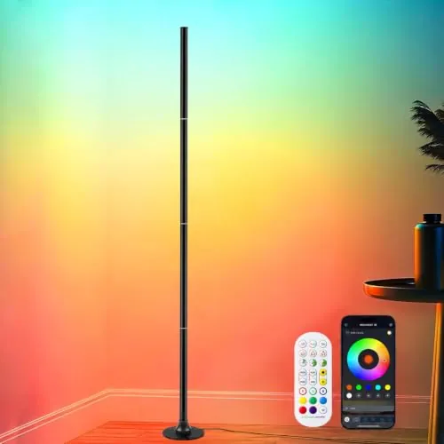 Aogled Lámpara de Pie LED RGB, Regulable con Mando y App, 16M Colores y Sincronización Musical, 160cm, Angular Desmontable