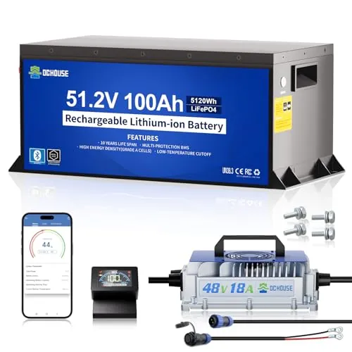 DCHOUSE Batería Litio 48V 100Ah con Cargador 18A para Carrito Golf y RV