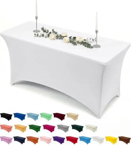Utopia Kitchen 1 Paquete de Mantel Rectangular de Poliéster (4 pies - 122 cm) Elástico de Spandex, Cubre Mesa para Bodas, Bares, Artesanías, Exposiciones (Blanco)