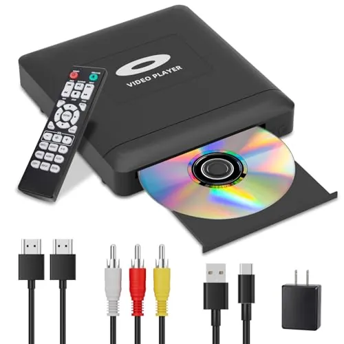 Mini HD DVD Player con HDMI, 1080P Region Free DVD Player para Smart TV, Cable de Salida HDMI/RCA Incluido, Menor Ruido, PAL/NTSC Integrado, Reproductor de CD para el hogar