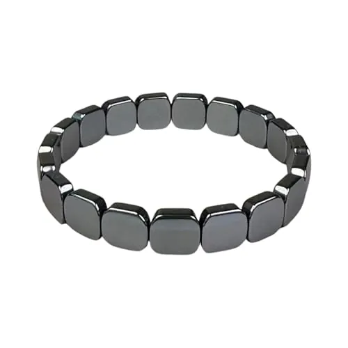 eleewoo Pulsera de Hematita Hombre y Mujer Cuentas Cuadradas | Piedra Natural Pesada para Equilibrio y Energía | Brazalete de Piedras Genuinas Estilo Italiano