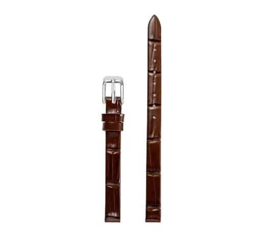 Chlikeyi Correa de reloj de piel auténtica para mujer, correa fina de tamaño pequeño, 6-18mm, Marrón Plata, 8mm