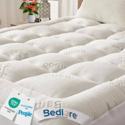 BEDLORE Topper 180x200cm, Fibra de Bambú Suave y Transpirable(Blanco)