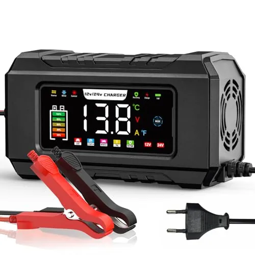 12V15A 24V8A Cargador de Batería para Coche,Inteligente de Batería Automática Completa con Compensación de Temperatura,Protección de Seguridad Múltiple,para Auto,Moto,AGM,Gel,Wet,SLA,LiFePO4