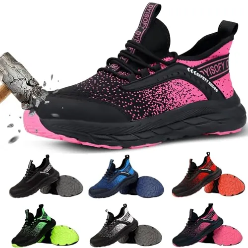 DYISOFY Zapatos Seguridad Hombre Mujer Ligeros Zapatillas Trabajo, Rosa, 38