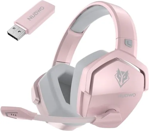 NUBWO G06 Cascos Gaming Inalámbricos con Drivers de 50 mm para PC/Ps5/Ps4/NS/Mobile,Auriculares Gaming Inalámbricos con 2.4 GHz+Bluetooth 5.3 Modo Dual,7.1 Sonido Envolvente,Duración 100Hr+ - Rosa