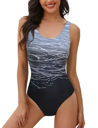 heekpek Trajes de Baño una Pieza Bañadores Mujer Chaleco Estilo Gradiente de Color Cintura Alta Slim Fit Bañador Deportivo Mujer, Negro-b, XL